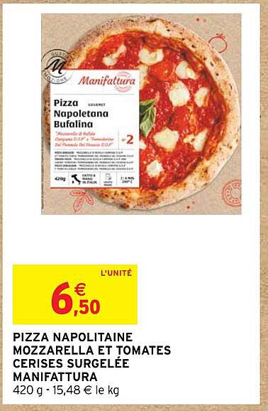 pizza napolitaine mozzarella et tomates cerises surgelée manifattura
