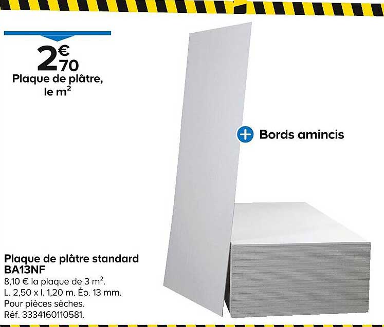 plaque de plâtre standard ba13nf