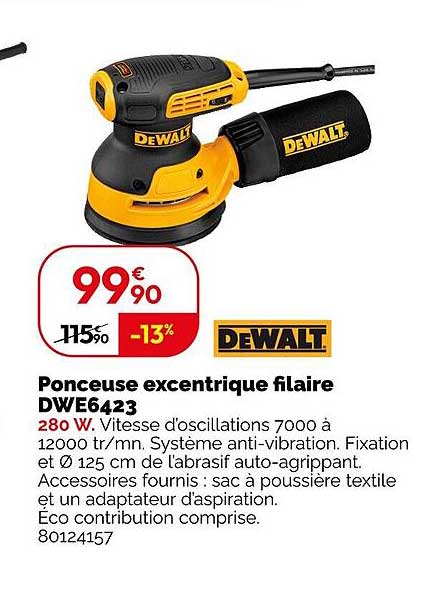 ponceuse excentrique filaire dwe6423 dewalt