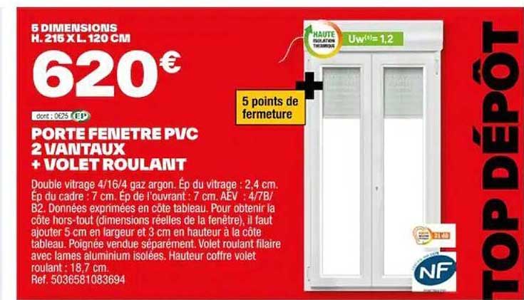 porte fenêtre pvc 2 vantaux + volet roulant
