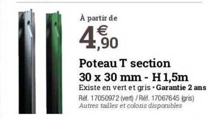 poteau t section 30 x 30 mm - h 1.5 m