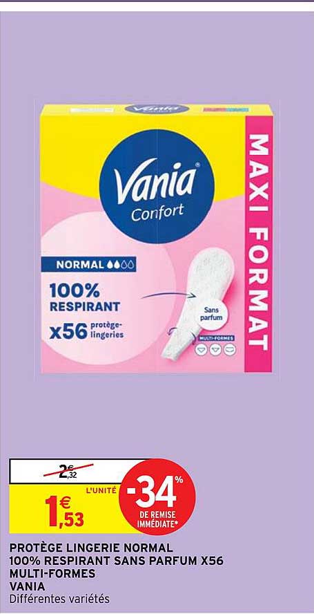 protège lingerie normal 100% respirant sans parfum x56 vania
