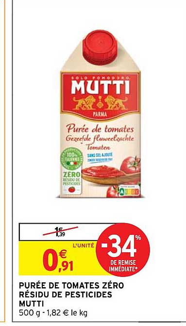 purée de tomates zéro résidu de pesticides mutti