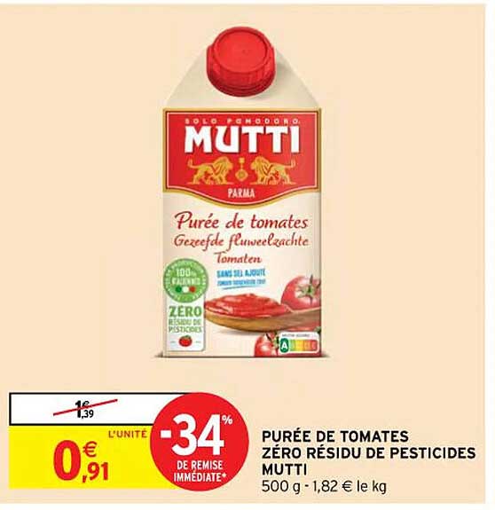 purée de tomates zéro résidu de pesticides mutti