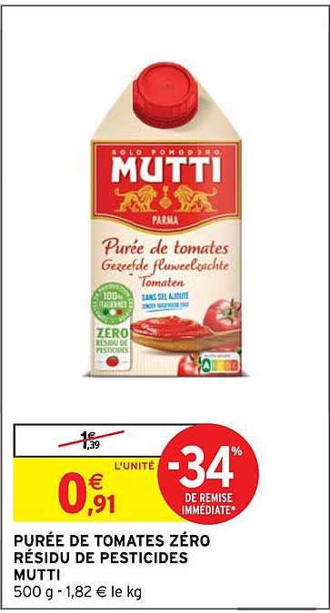 purée de tomates zéro résidu de pesticides mutti