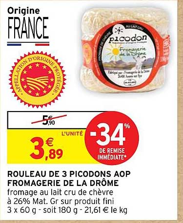 rouleau de 3 picodons aop fromagerie de la drôme