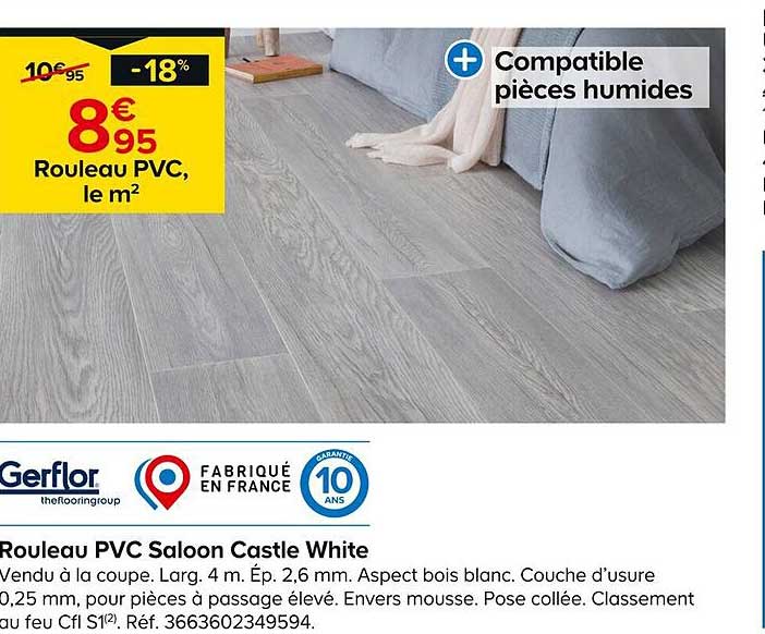 rouleau pvc saloon castle white gerflor