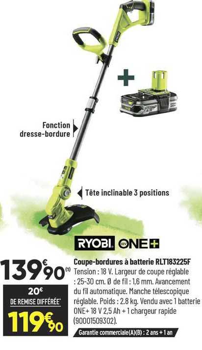 ryobi one+ coupe-bordures à batterie rlt183225f