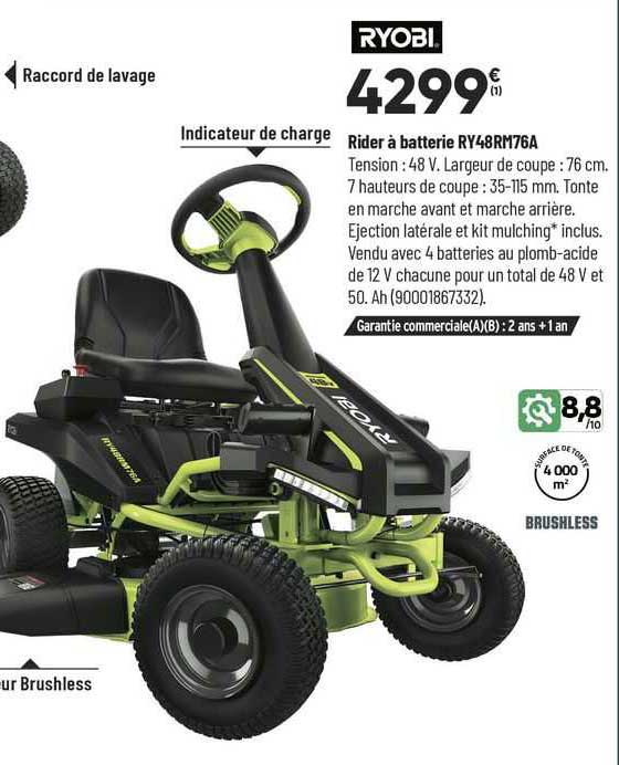 ryobi rider à batterie ry48rm76a