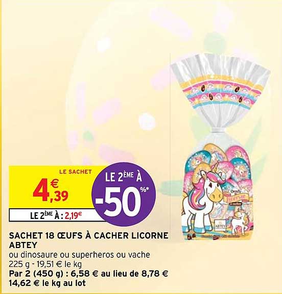 sachet 18 œufs à cacher licorne abtey