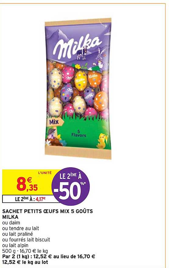 sachet petits œufs mix 5 goûts milka