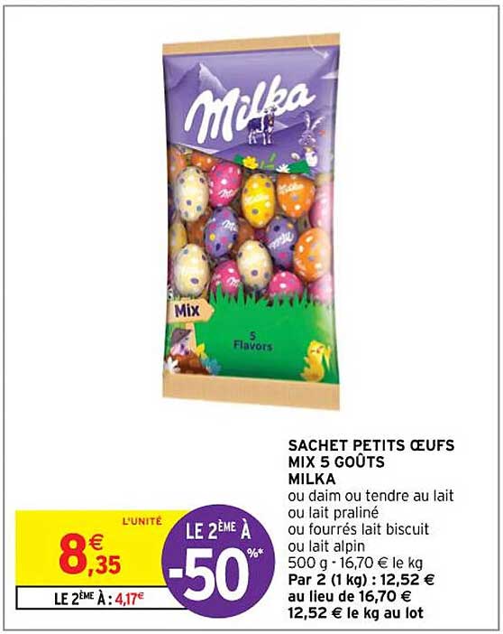 sachet petits œufs mix 5 goûts milka