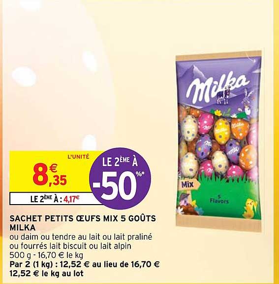 sachet petits œufs mix 5 goûts milka
