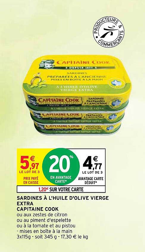 sardines à l'huile d'olive vierge extra capitaine cook