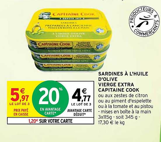sardines à l'huile d'olive vierge extra capitaine cook