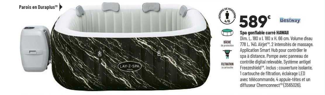 spa gonflable carré hawaii bestway