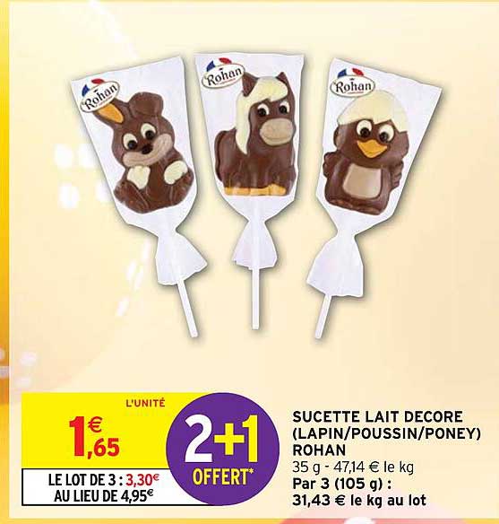 sucette lait decoré (lapin poussin poney) rohan