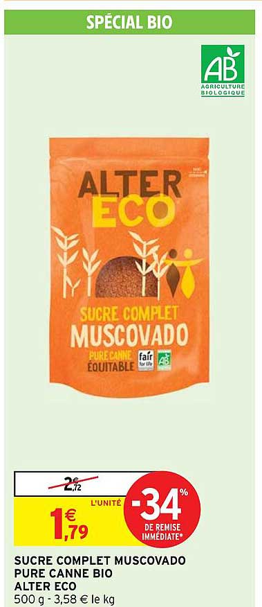 sucre complet muscavado pure canne bio alter eco