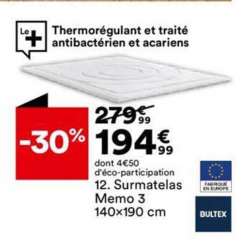 surmatelas memo 3 140x190 cm bultex