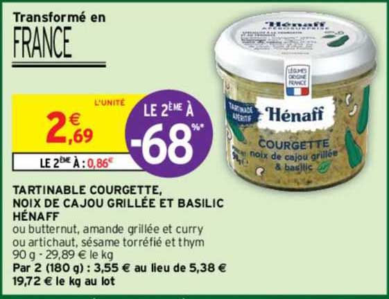 Tartinable Courgette, Noix De Cajou Grillée Et Basilic Hénaff