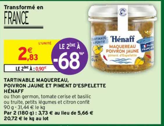 tartinables maquereaux, poivron jaune et piment d'espelette hénaff