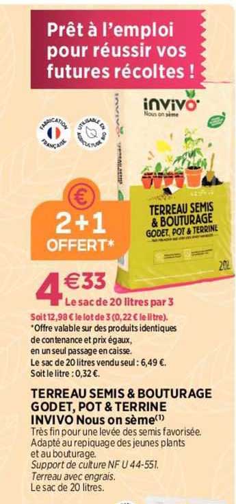 terreau semis & bouturage godet, pot & terrine invivo nous on sème