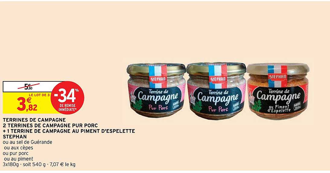 terrines de campagne 2 terrines de campagne pur porc + 1 terrien de campagne au piment d'espelette stephan