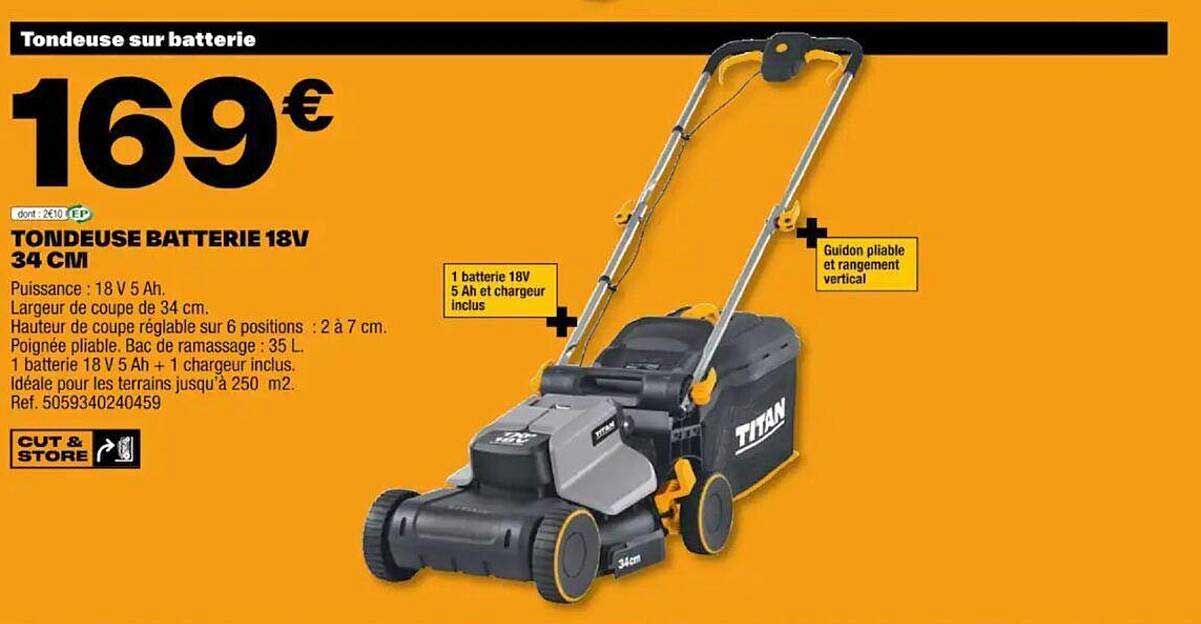 Tondeuse Batterie 18 V 34 Cm Titan