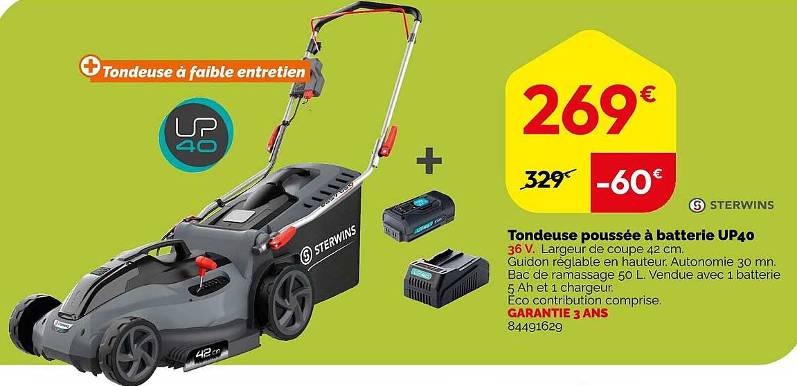 tondeuse poussée à batterie up40 sterwins