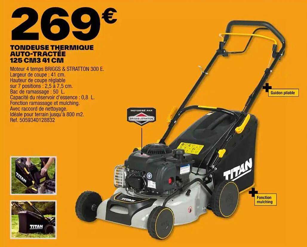 tondeuse thermique auto-tractée 125 cm³ 41 cm titan