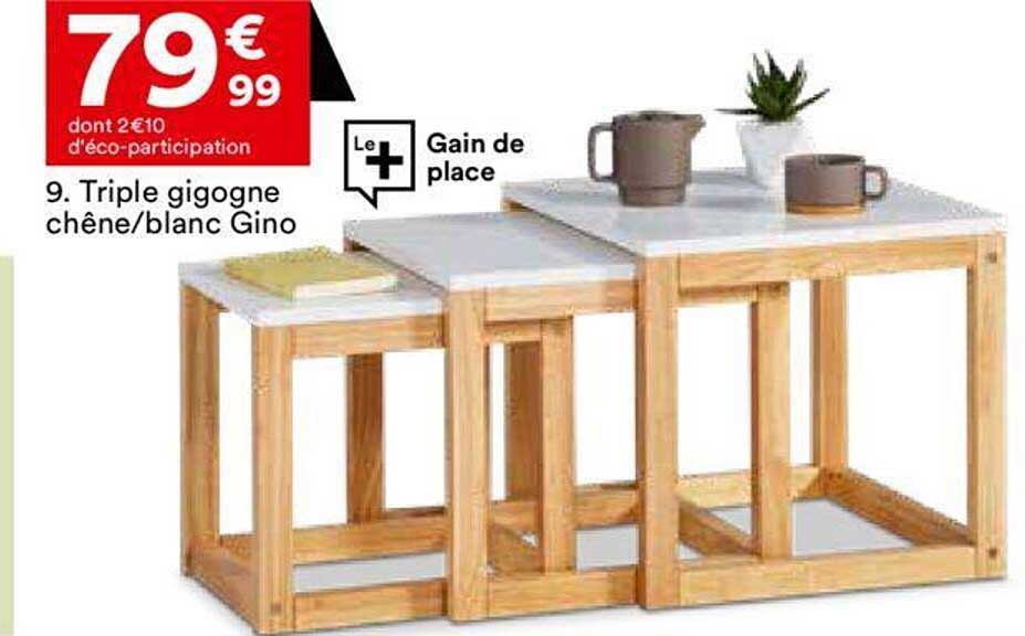 triple gigogne chêne/blanc gino