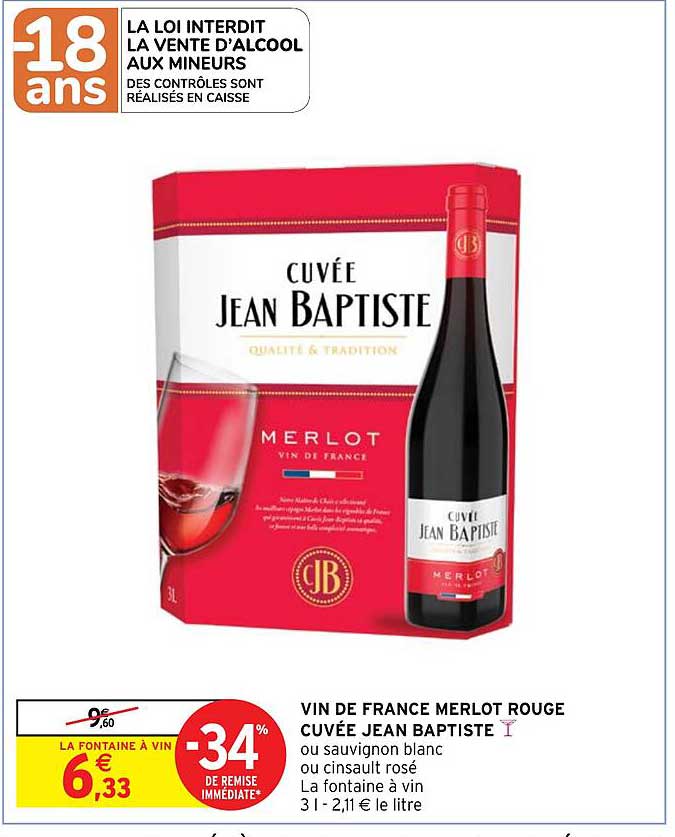 vin de france merlot rouge cuvée jean baptiste