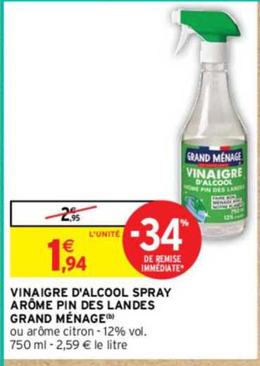 vinaigre d'alcool spray arôme pin des landes grand ménage