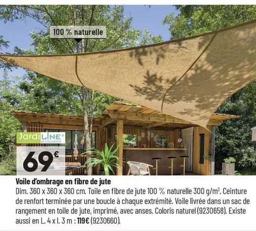 voile d'ombrage en fibre de jute jardiline