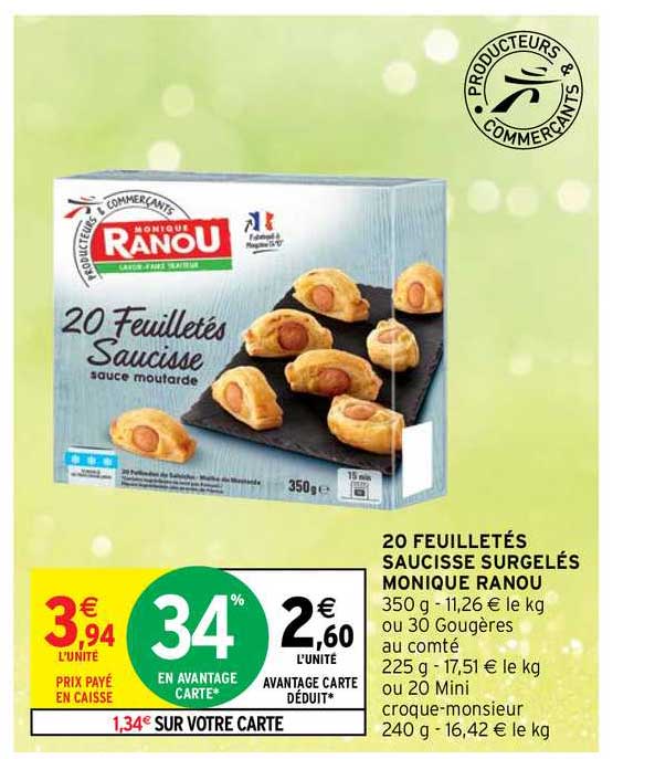 20 Feuilletés Saucisse Surgelés Monique Ranou