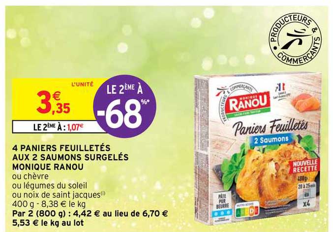 4 paniers feuilletés aux 2 saumons surgelés monique ranou