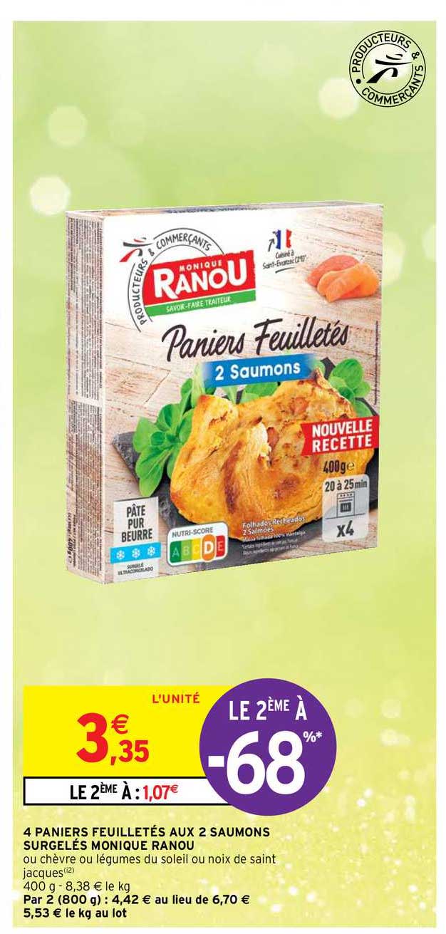 4 paniers feuilletés aux 2 saumons surgelés monique ranou
