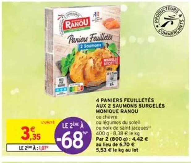 4 paniers feuilletés aux 2 saumons surgelés monique ranou