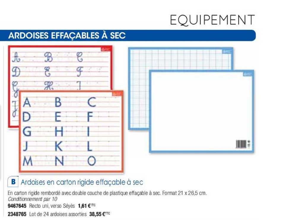 ardoises en carton rigide effaçable à sec