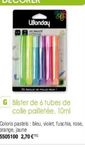 Blister De 6 Tubes De Colle Pailletée