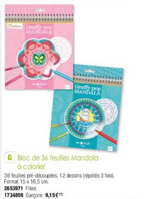 bloc des 36 feuilles mandala à colorier