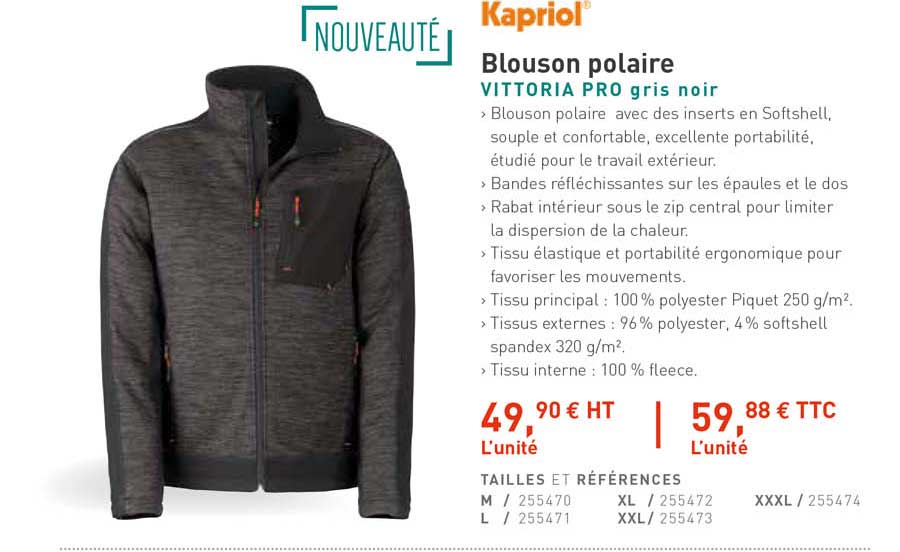 blouson polaire vittoria pro gris noir kapriol