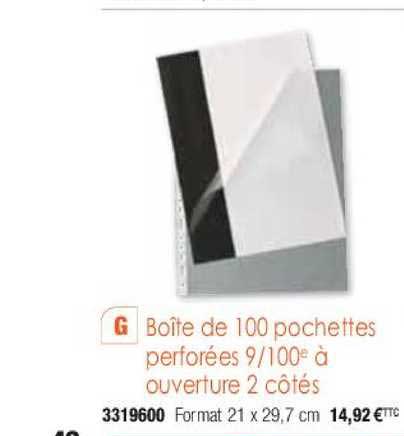 boîte de 100 pochettes perforées 9 100e à ouverture 2 côtés