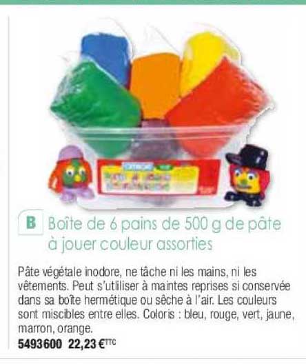 boîte de 6 pains de 500g de pâte à jouer couleur assorties