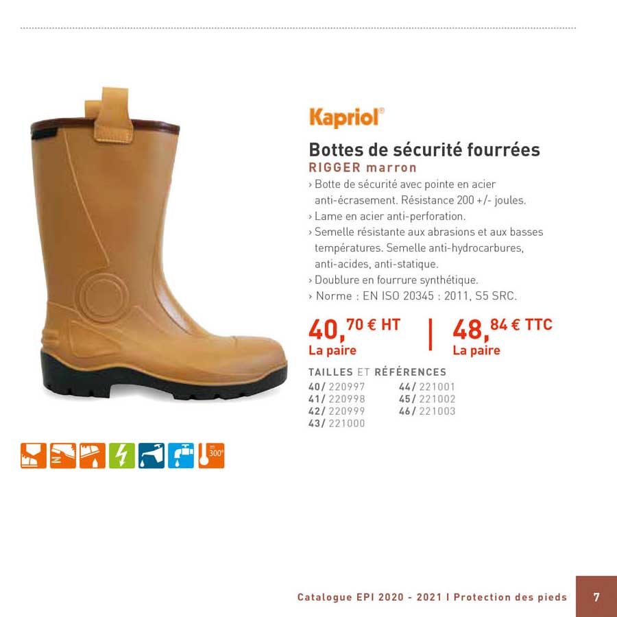 bottes de sécurité fourrées rigger marron kapriol