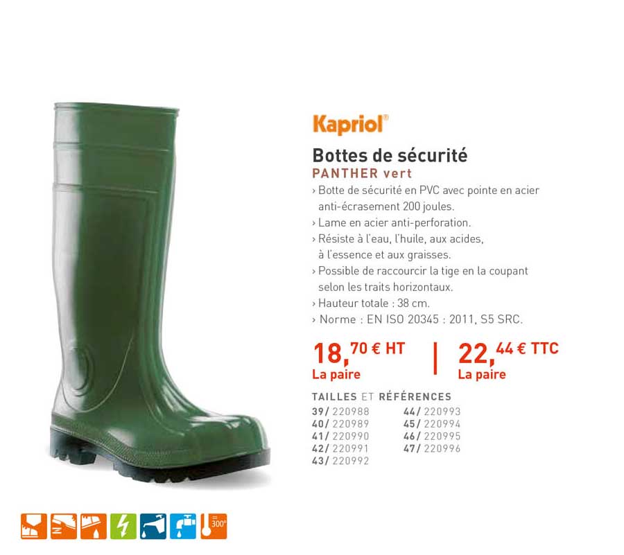 bottes de sécurité panther vert kapriol