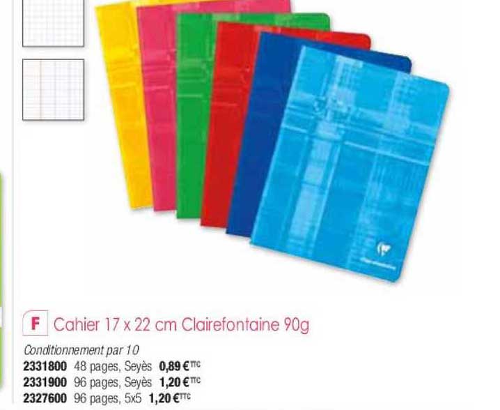 cahier 17 x 22 cm clairefontaine 90g