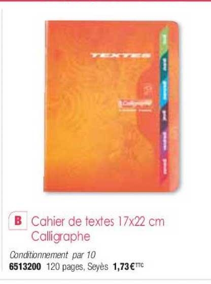 cahier de textes 17x22 cm calligraphe