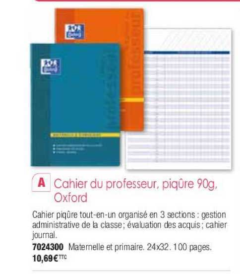 cahier du professeur piqûre 90g oxford