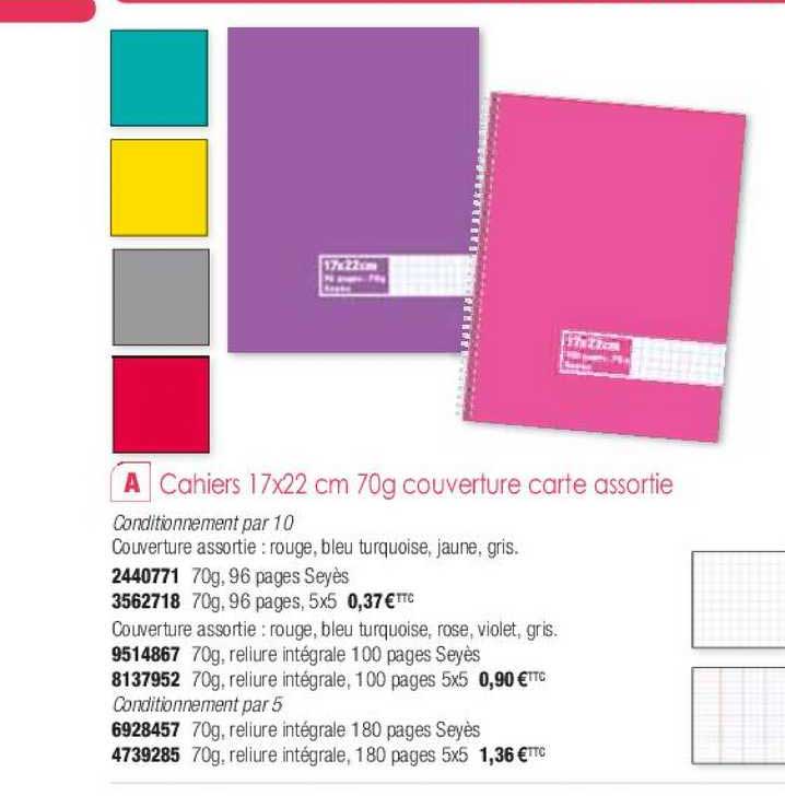 cahiers 17x22 cm 70g couverture carte assortie